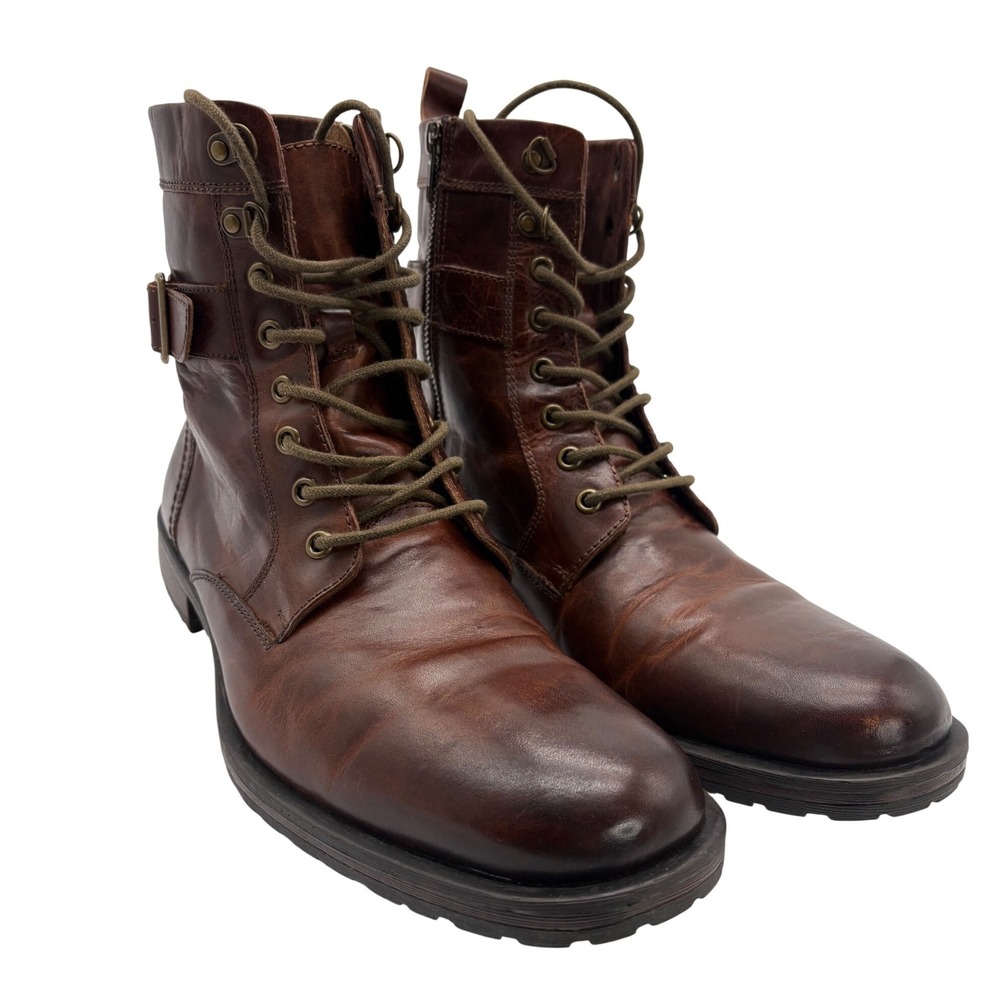 Aston Grey Rockcastle 2 Mens Brown Leather Combat Boots Side Zip Buckle Size 10